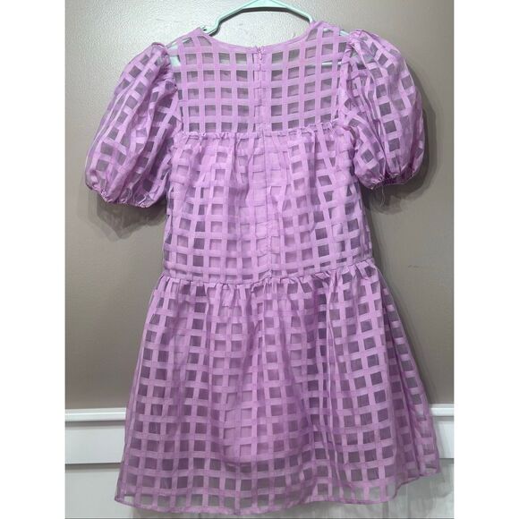 English Factory NWT Lilac Purple Grid Puff Sleeve Mini Dress Women's Medium - Picture 11 of 13